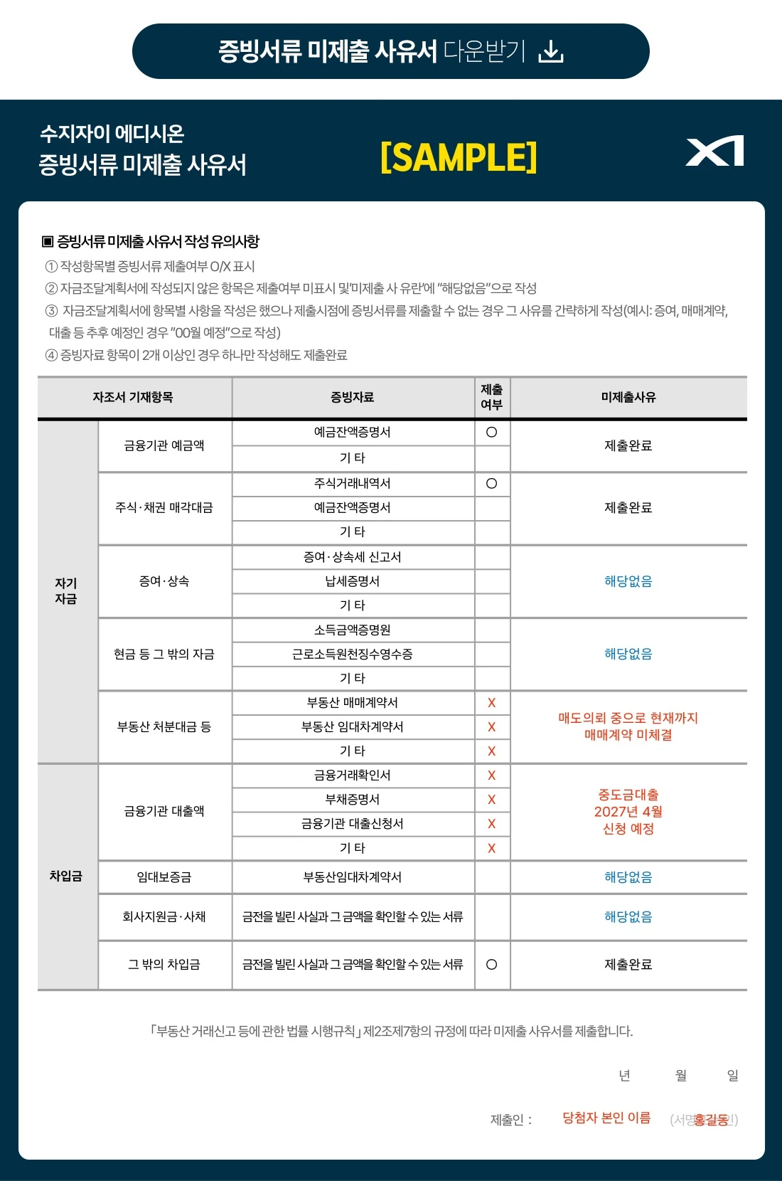 수지자이 에디시온 미제출 사유서